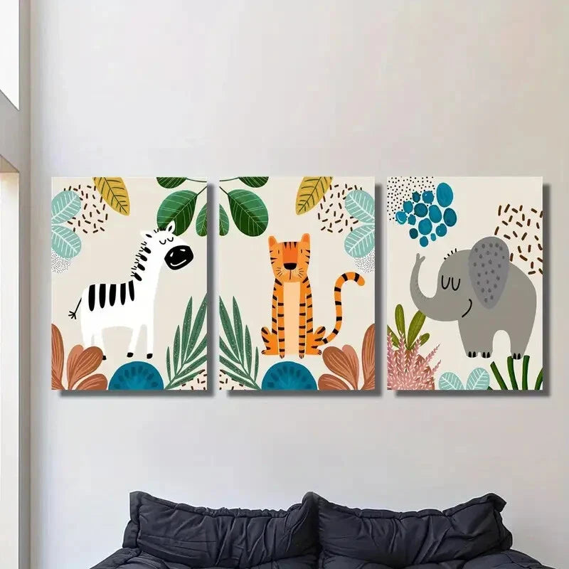 3pcs Zebra and lion elephant, Metal Print Ready to Hang Art