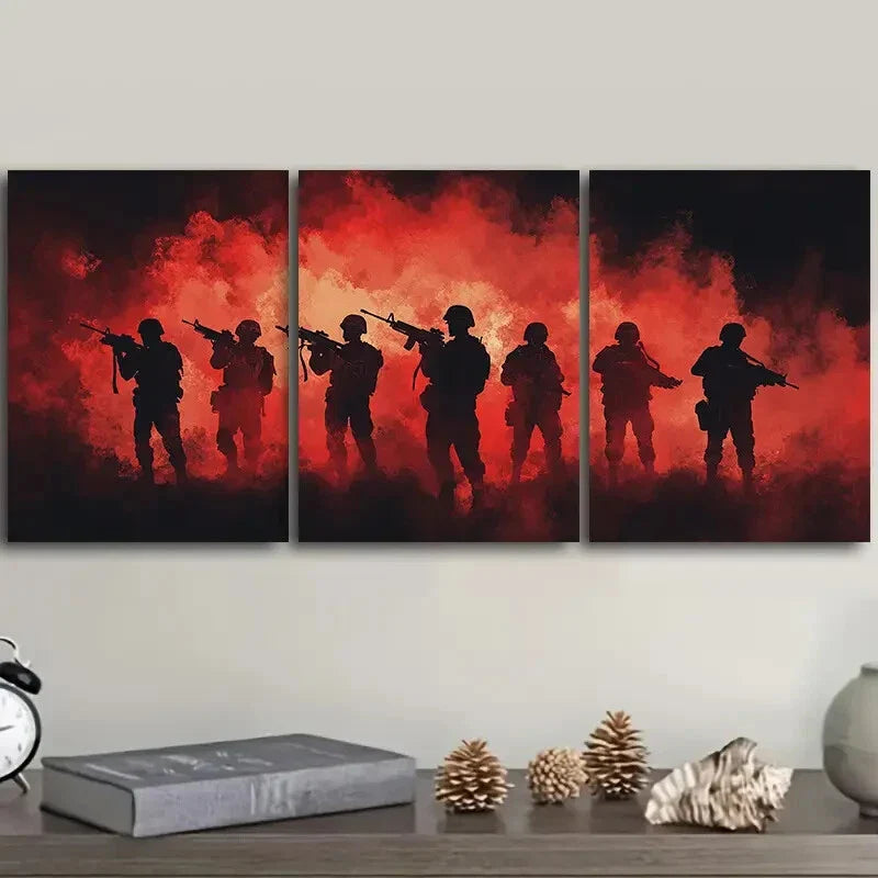 3pcs A group of soldiers standing in formation Wall Art Set Canvas Framed 40x60cm - High Quality Print 100% Australian Made Wall Canvas Ready to Hang