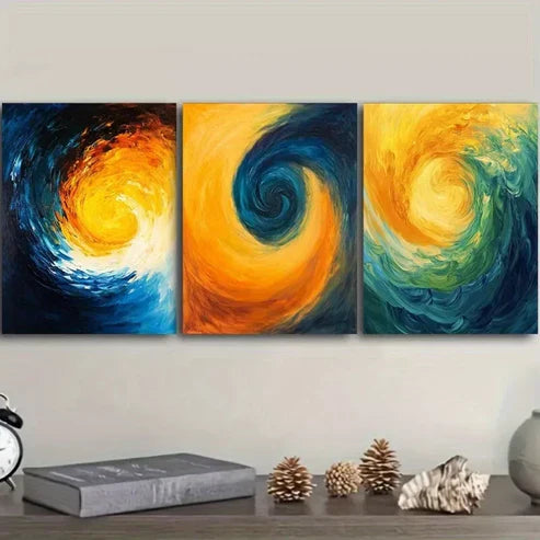 3pcs Swirling Patterns Yellow And Blue Water Wall Art Set Canvas Framed 60x90cm - High Quality Print 100% Australian Made Wall Canvas Ready to Hang