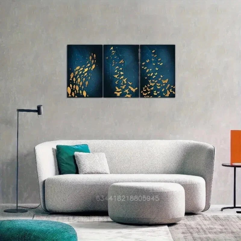 3pcs A group of fish, a group of flying birds Metal Print Ready to Hang Art