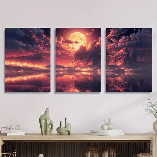 3pcs bright moon, moon dream scene, Metal Print Ready to Hang Art
