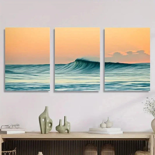 3pcs waves, sky, nature landscape art, Metal Print Ready to Hang Art
