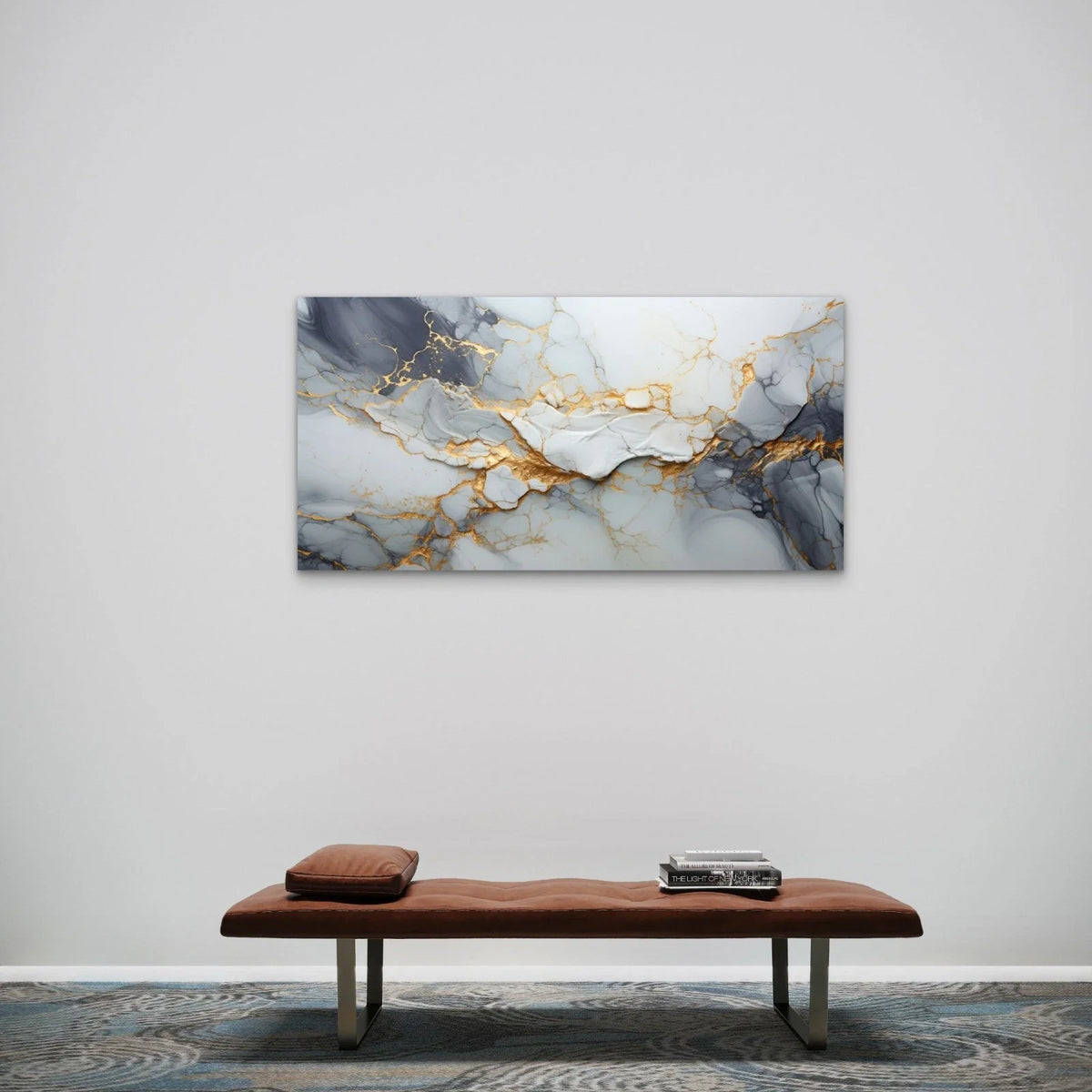 White and Gold Marble Luxury Fluid Wall Art Canvas Office Home Framed 120x60cm
