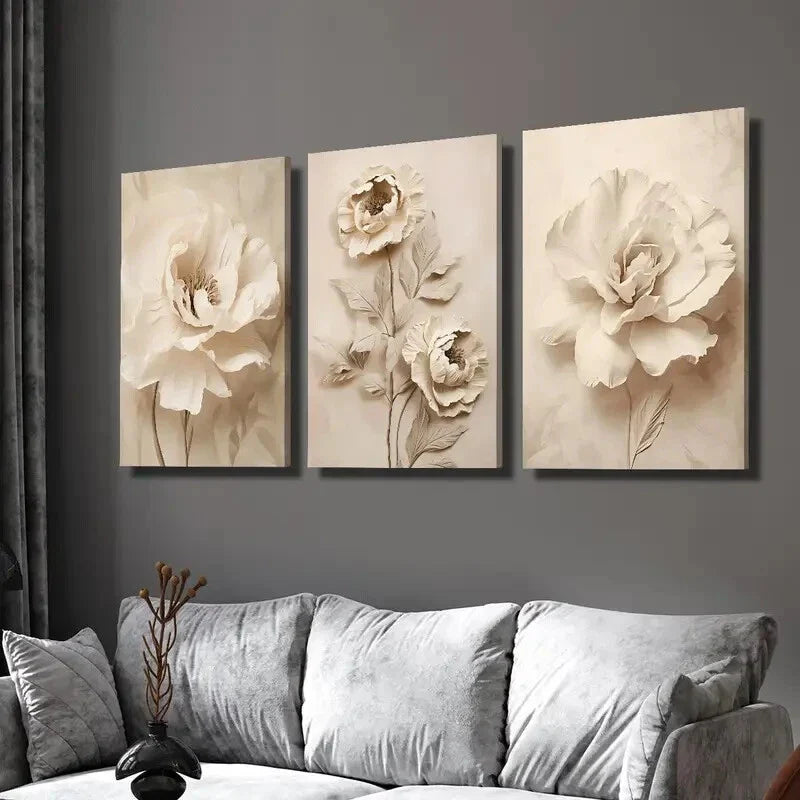 3pcsModern Luxury Floral Wall Art Set Canvas Framed 40x60cm - High Quality Print 100% Australian Made Wall Canvas Ready to Hang