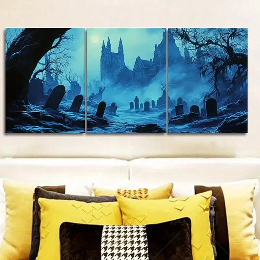 3pcs AGothic cemetery Wall Art Set Canvas Framed 40x60cm - High Quality Print 100% Australian Made Wall Canvas Ready to Hang