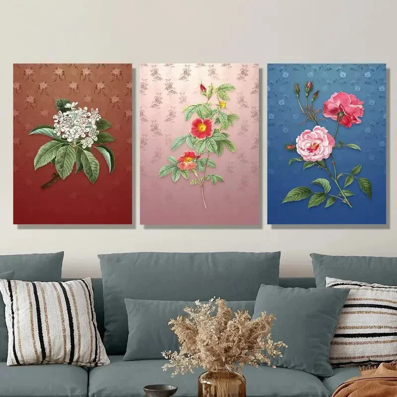 3pcs botanical flowers, euphorbia milii flowers Metal Print Ready to Hang Art