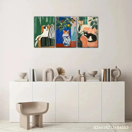 3pcs Living Visual Tribute Puppy Cat Plants Metal Print Ready to Hang Art