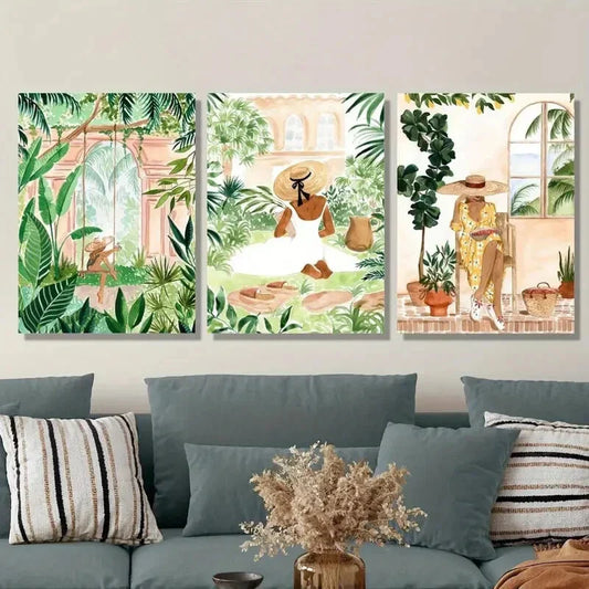 3pcs Bohemian Tropical Plants Metal Print Ready to Hang Art