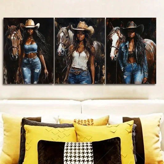 3pcs Featuring a Beautiful Girl Wearing Jeans Wall Art Set Canvas Framed 40x60cm - High Quality Print 100% Australian Made Wall Canvas Ready to Hang