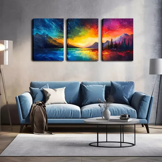 3pcs Colorful Sky And Mountain Wall Art Set Canvas Framed 40x60cm - High Quality Print 100% Australian Made Wall Canvas Ready to Hang