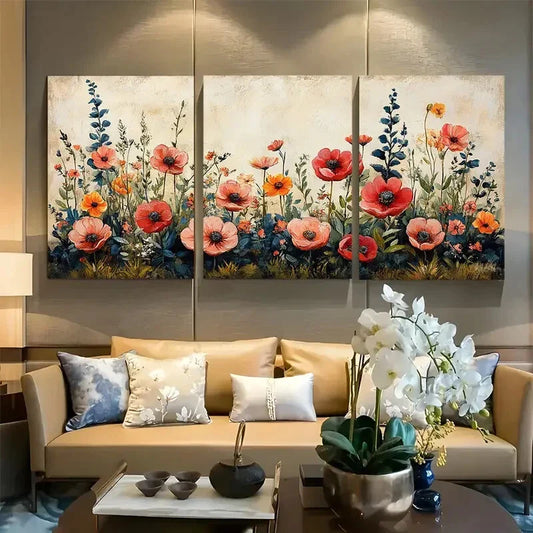 3pcs Boho Rustic Bright Botanical Garland Metal Print Ready to Hang Art