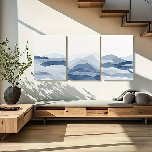 3pcs Abstract Navy Blue Painting Wall Art Prints Metal Print Ready to Hang Art