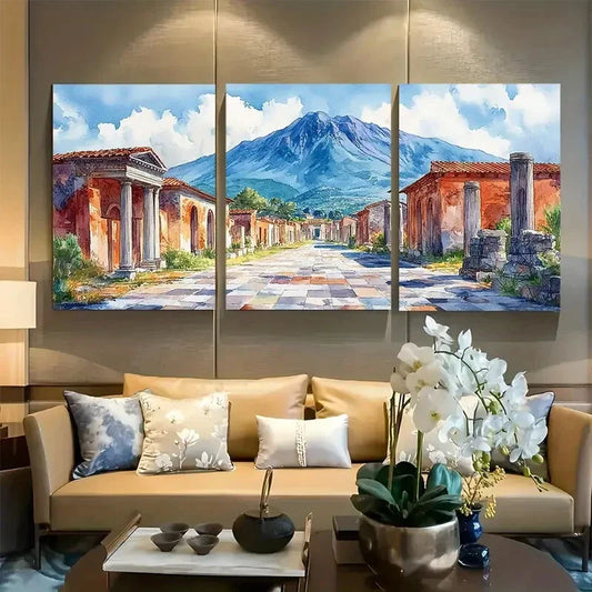 3pcs Pompeii Travel Italy Vintage Watercolor Metal Print Ready to Hang Art
