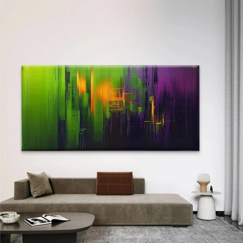 Abstract Green Purple Golden Wall Art Canvas Office Home Room Framed 120x60cm