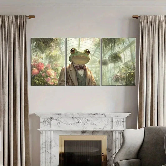 3pcs Frog In Suit Greenhouse Garden Metal Print Ready to Hang Art
