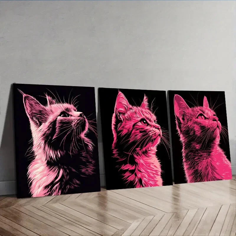 3pcs Vector illustration, cat Wall Art Set Canvas Framed 40x60cm - High Quality Print 100% Australian Made Wall Canvas Ready to Hang