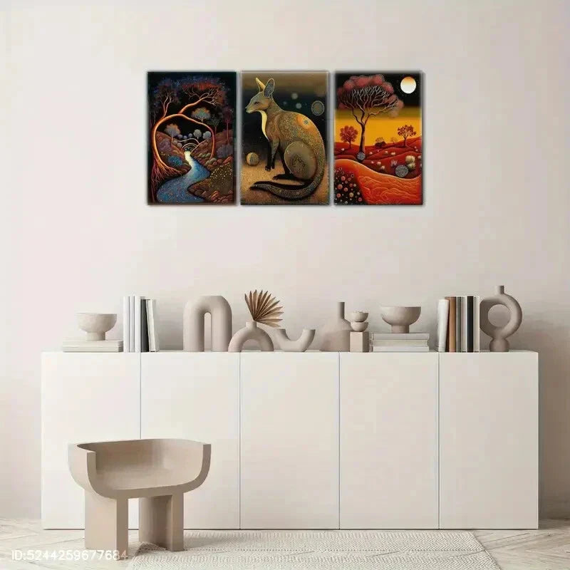 3pcs Space Kangaroo Animal Portrait Art Poster Metal Print Ready to Hang Art