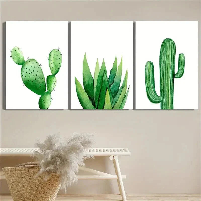 3pcs Green Cactus And Aloe Vera Plant Metal Print Ready to Hang Art