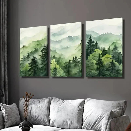3pcs Misty Cedar Forest Wall Art Set Canvas Framed 40x60cm - High Quality Print 100% Australian Made Wall Canvas Ready to Hang