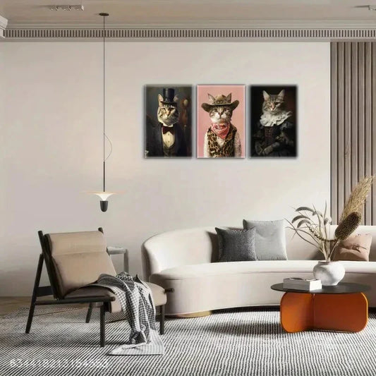 3pcs Artistic Expression Cat character Metal Print Ready to Hang Art