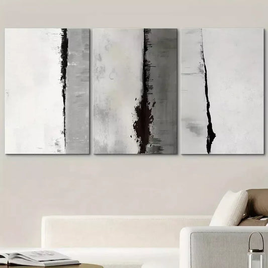 3pcs Black Gray Geometric Color Blocks Abstract Shapes Canvas Framed 40x60cm - High Quality Print 100% Australian Made Wall Canvas Ready to Hang