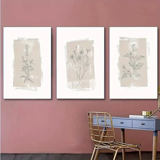 3pcs Bohemian Style Worn Layered Paint Flowers Metal Print Ready to Hang Art