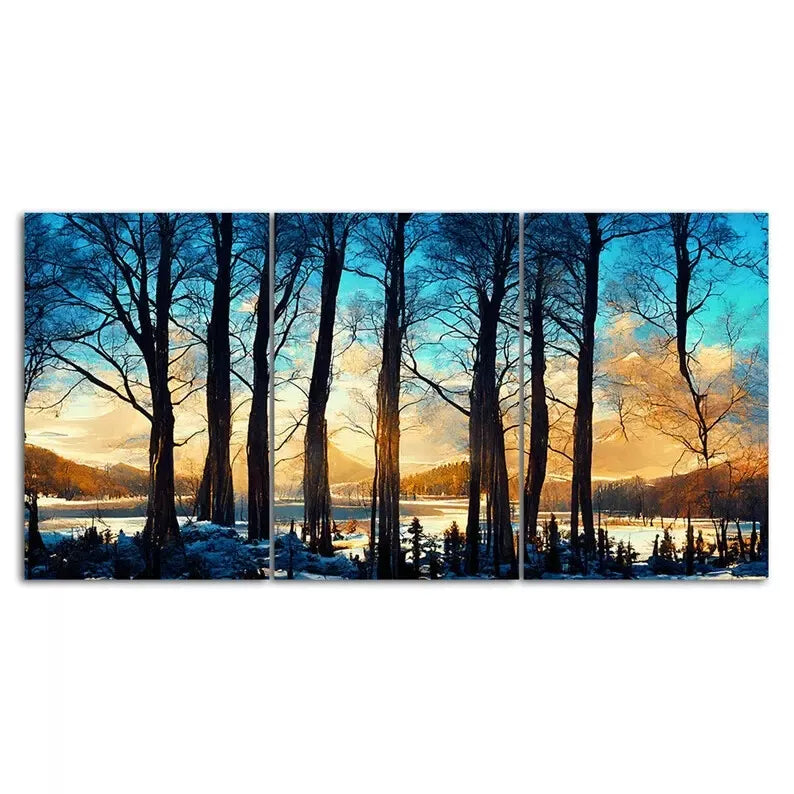 3 Piece Winter Tree Landscape Painting Style Canvas Framed 40x60cm - High Quality Print 100% Australian Made Wall Canvas Ready to Hang