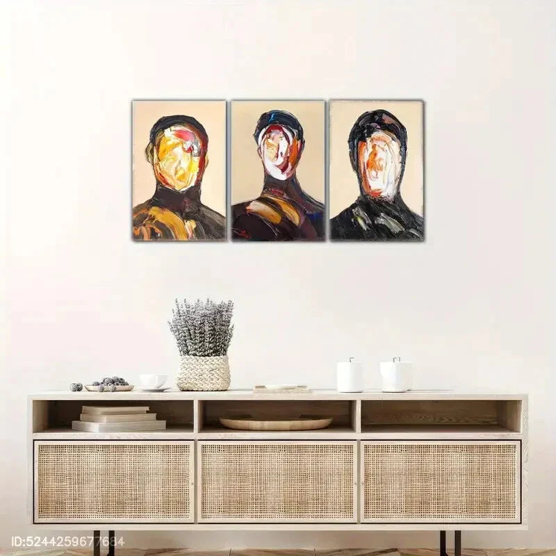 3pcs Abstract Portrait Posters Oil Painting Metal Print Ready to Hang Art