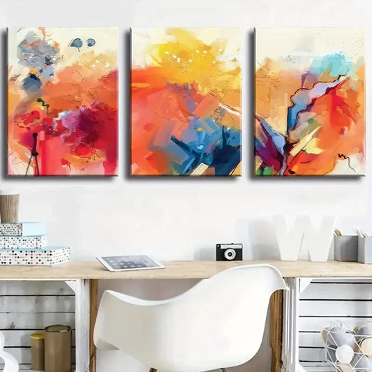 3pcs Modern Orange And Pink Abstract Design Metal Print Ready to Hang Art