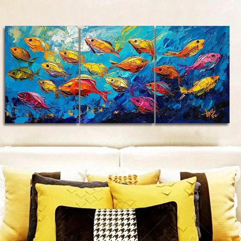 3pcs Under The Water Beach Colourful Fishes Metal Print Ready to Hang Art
