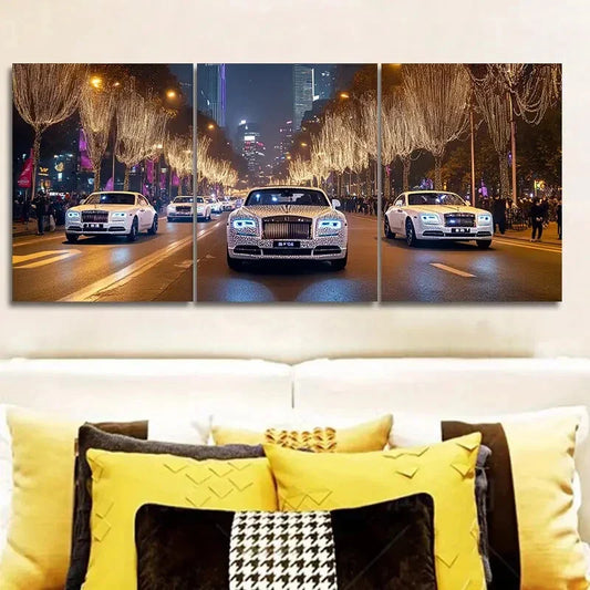 3pcs Sports Cars in the City Wall Art Set Canvas Framed 40x60cm - High Quality Print 100% Australian Made Wall Canvas Ready to Hang