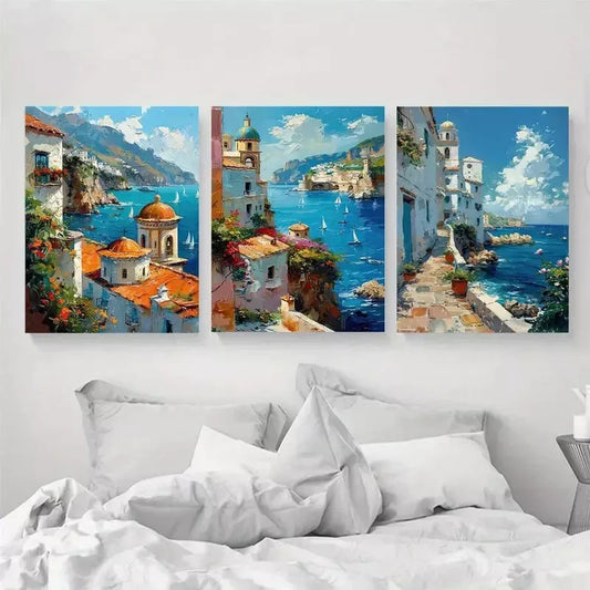 3pcs Italy Coastal Travel Canvas Framed 40x60cm - High Quality Print 100% Australian Made Wall Canvas Ready to Hang