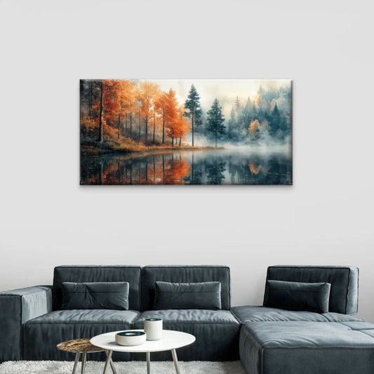 Forests Lakes Trees Autumn Wall Art Canvas Office Home Room Framed 80x45cm