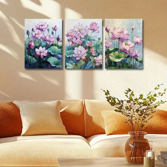 3pcs Pink for Lotus Flowers Design Metal Print Ready to Hang Art