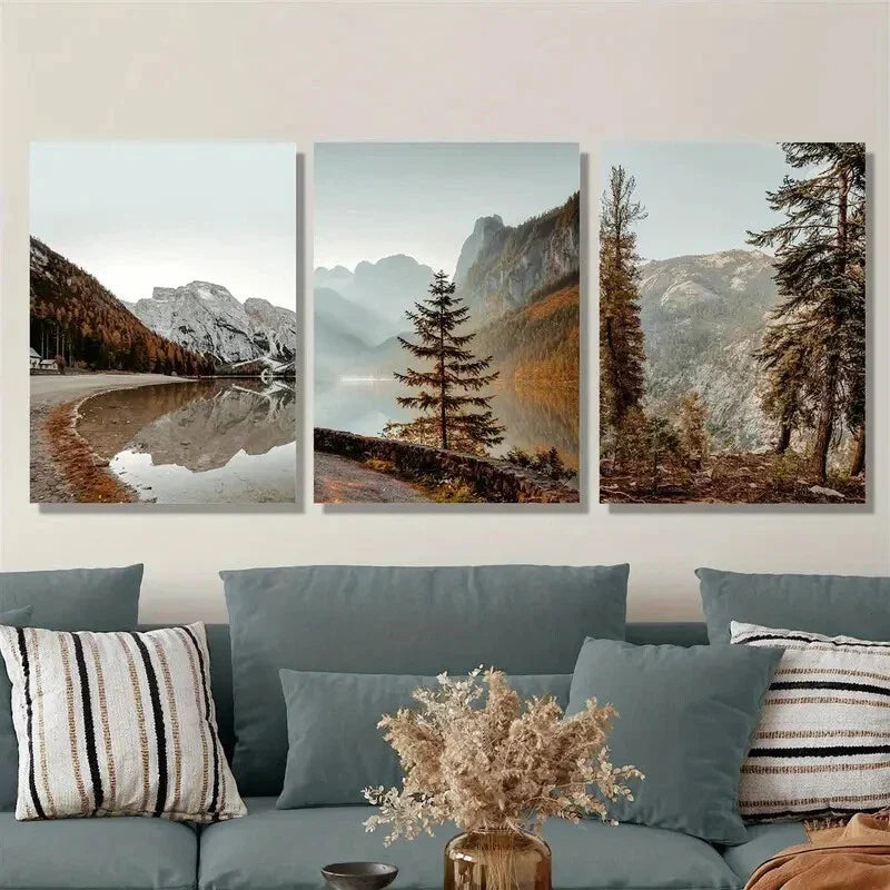 3pcs forest in the valley, dreamy mountains, Metal Print Ready to Hang Art
