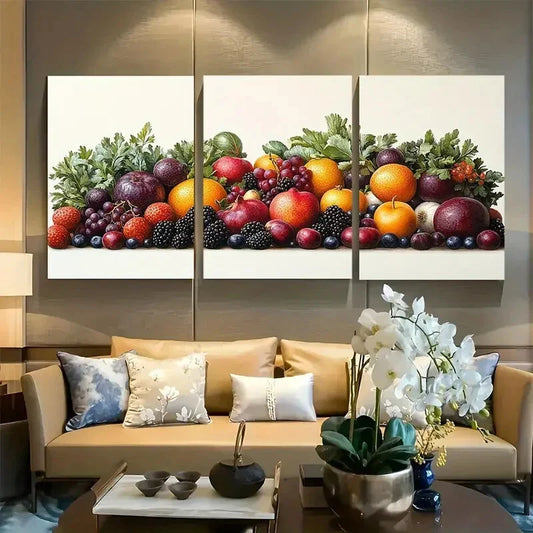 3pcs Vibrant Modern Fruits and Vegetables Kitchen Metal Print Ready to Hang Art