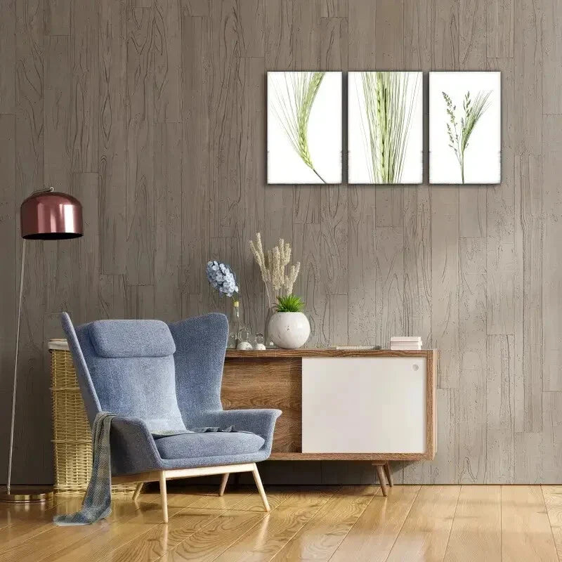 3pcs Stylish Mixed Grasses & Barley Ear Metal Print Ready to Hang Art