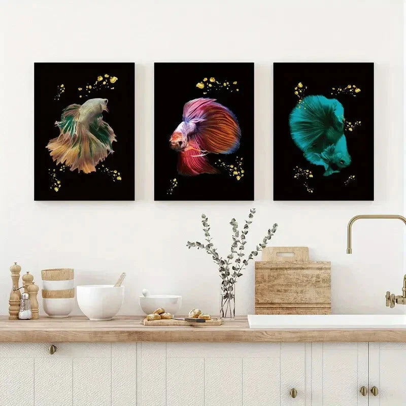 3pcs Siamese Fighting Fish Metal Print Ready to Hang Art
