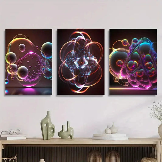 3pcs ,Colorful painting, minimalism, bubbles Metal Print Ready to Hang Art