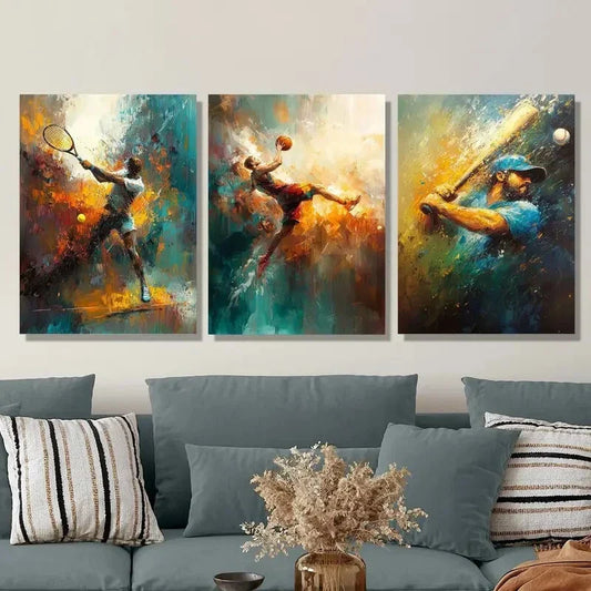 3pcs Abstract painting depicting players Metal Print Ready to Hang Art
