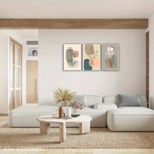 3pcs Abstract Line Decorative Flower Poster Metal Print Ready to Hang Art