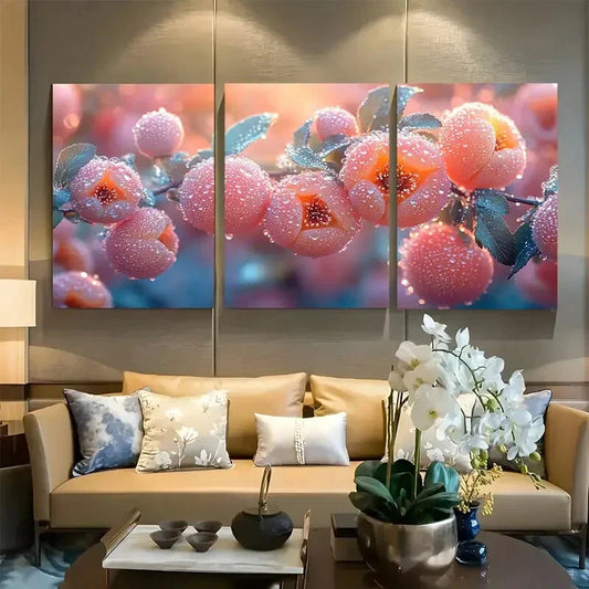 3pcs Floating Orchard of Luminescent Peaches Metal Print Ready to Hang Art