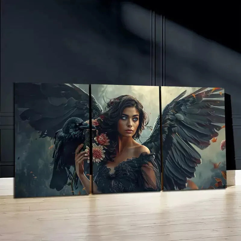 3pcs Crow On An Angles' Shoulder Canvas Framed 40x60cm - High Quality Print 100% Australian Made Wall Canvas Ready to Hang