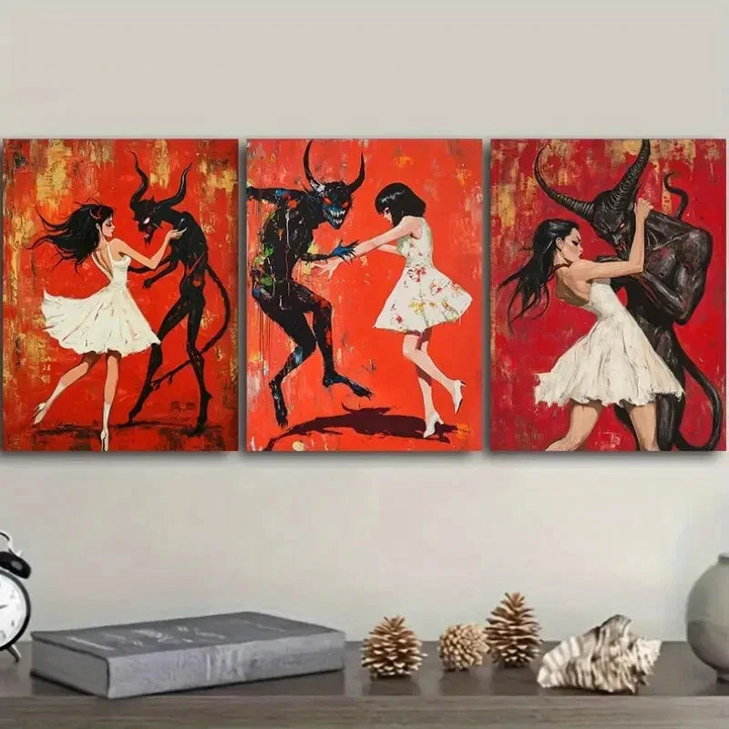3pcs The Girl and the Beast Wall Art Set Canvas Framed 40x60cm - High Quality Print 100% Australian Made Wall Canvas Ready to Hang