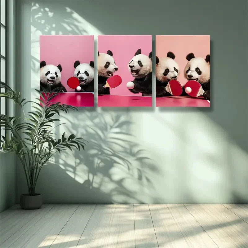 3pcs Table tennis panda Wall Art Set Canvas Framed 40x60cm -High Quality Print 100% Australian Made Wall Canvas Ready to Hang