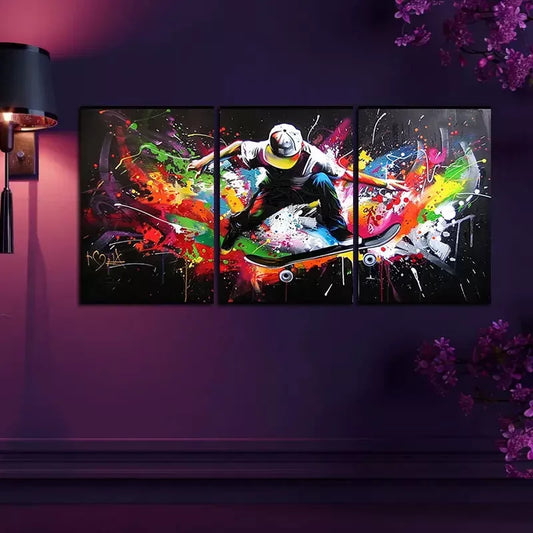 3pcs Skateboarder Graffiti Canvas Framed 40x60cm - High Quality Print 100% Australian Made Wall Canvas Ready to Hang