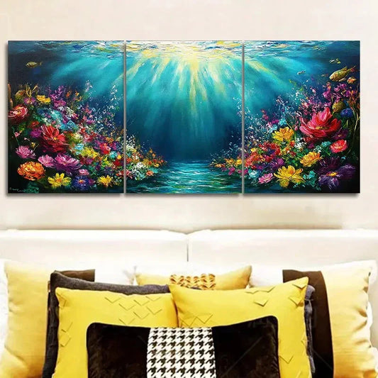 3pcs Flowers The river of life Wall Art Set Canvas Framed 40x60cm - High Quality Print 100% Australian Made Wall Canvas Ready to Hang