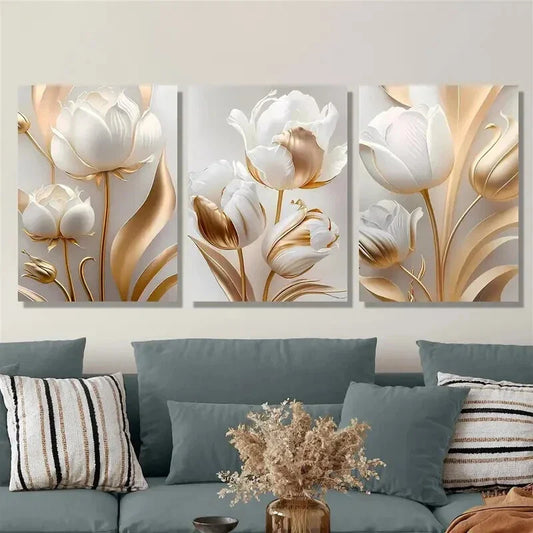 3pcs tulip flowers, Nordic light luxury, Metal Print Ready to Hang Art