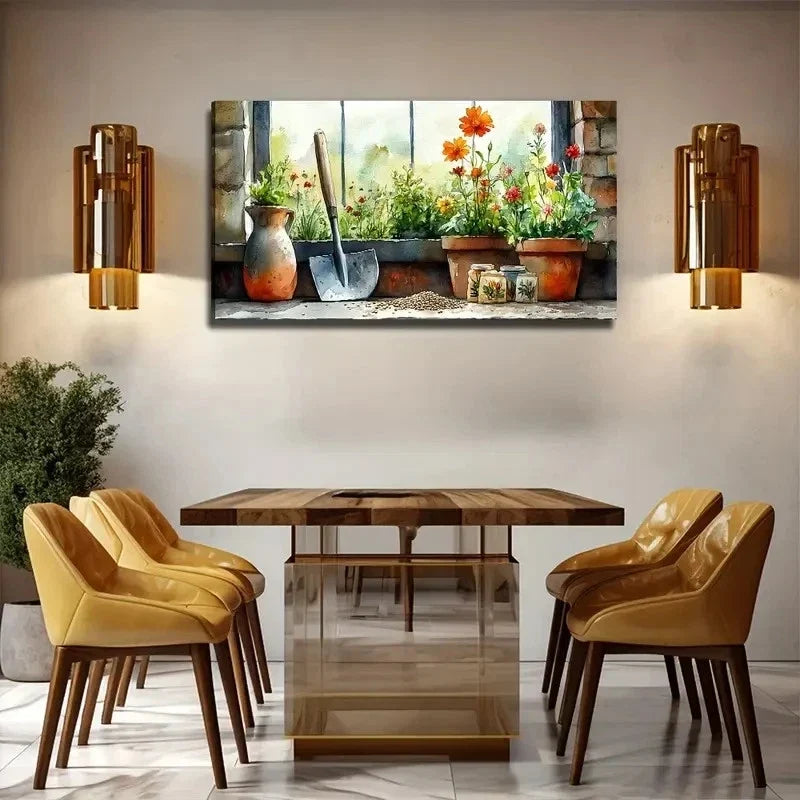 Modern Floral Window Scene Wall Art Canvas Office Home Room Framed 120x60cm