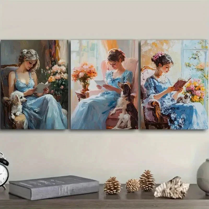 3pcs Afternoon Time Girl Wall Art Set Canvas Framed 40x60cm - High Quality Print 100% Australian Made Wall Canvas Ready to Hang
